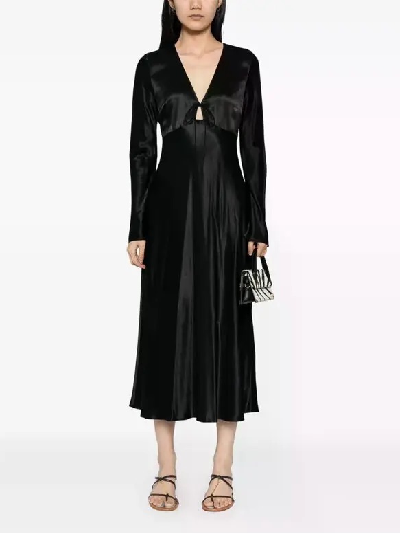Rails Amanda Black Satin Midi Dress Nwt
